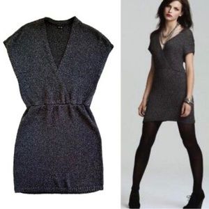 Theory gray surplice tinsel  mini sweater dress. Sz Small